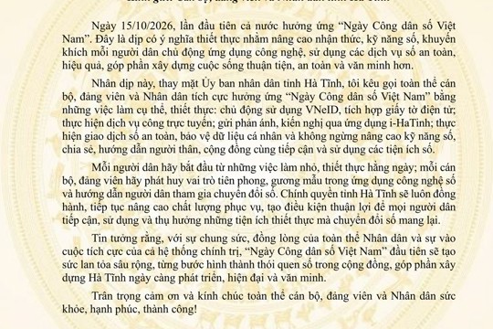 Chủ tịch UBND tỉnh Hà Tĩnh kêu gọi tích cực hưởng ứng “Ngày Công dân số Việt Nam” 